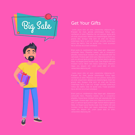 Get your Gifts Big Sale Poster. Man Holds Boxのイラスト素材