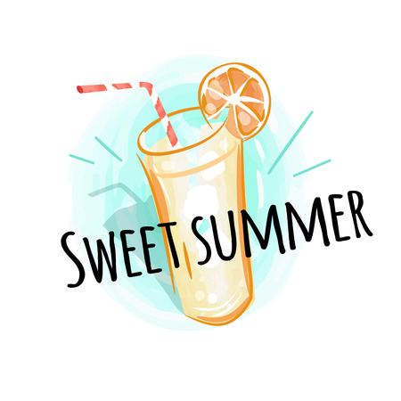 Summer Time Background with Fresh Drink Vectorのイラスト素材