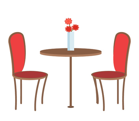 Empty Restaurant Table with Three Flowers in Vaseのイラスト素材