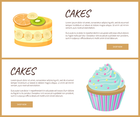 Cakes Variety Page Online Shop Vector Illustrationのイラスト素材