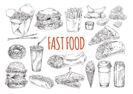 Tasty Fast Food Promotional Monochrome Posterのイラスト素材