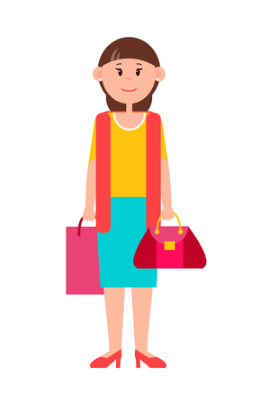 Adult Woman in Casual Clothes with Shopping Bagのイラスト素材
