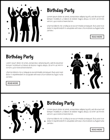 Birthday Party Web Posters Set in Black and Whiteのイラスト素材