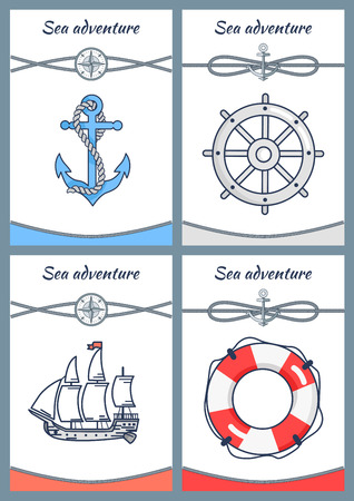 Sea Adventure Set of Four Bright Colorful Bannersのイラスト素材