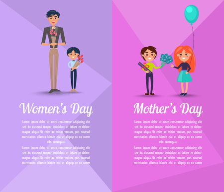 Happy People with Gifts on Mothers and Womens Dayのイラスト素材