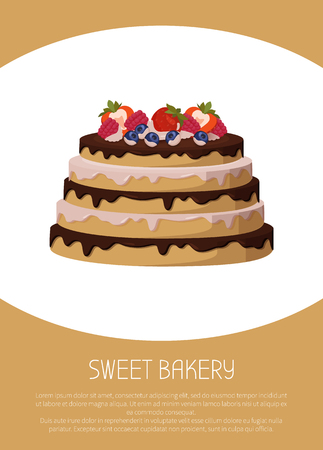 Vektor für Sweet Bakery with Fruits, Vector Illustration - Lizenzfreies Bild