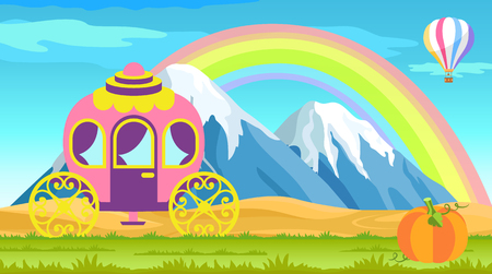 Beautiful Cab and Mountain Landscape, Color Bannerのイラスト素材
