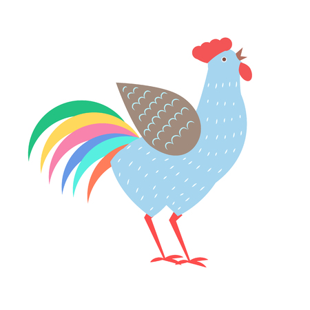 Cock with Colorful Tail Vector Illustrationのイラスト素材