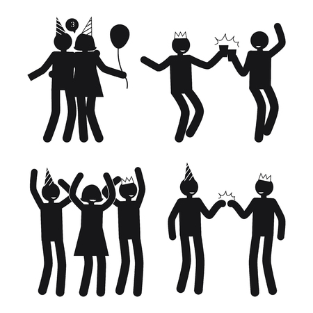 Dynamic Poses of People at Party White Silhouettesのイラスト素材