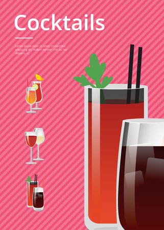 Cocktails Poster with Bloody Mary and Whiskey Colaのイラスト素材