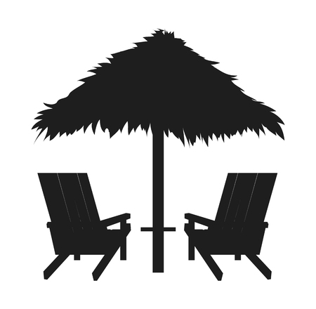 Loungers with Straw Umbrella, Abstract Silhouetteのイラスト素材
