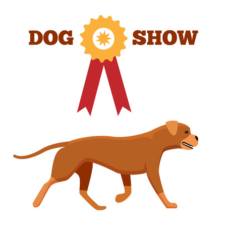 Dog show award with ribbon and canine animal design advertisement poster vector illustration isolated on white background, noble purebred puppyのイラスト素材