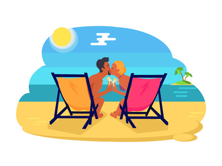 Couple Kissing by Seaside Vector Illustrationのイラスト素材