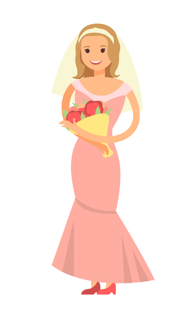 Bride with Flowers Poster Vector Illustrationのイラスト素材