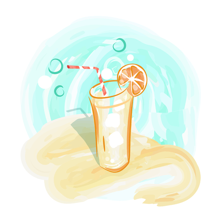 Refreshing Drink on Sandy Beach Background Vectorのイラスト素材