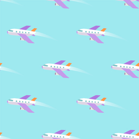 Airplane Flying in Sky Seamless Pattern on Blueのイラスト素材