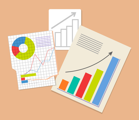 Three Analytics Documents, Colorful Illustrationのイラスト素材