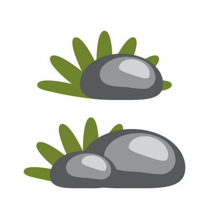 Rocks and Grass Collection Vector Illustrationのイラスト素材