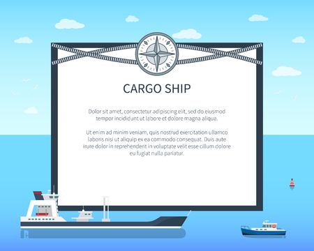 Long Cargo Ship Colorful Card Vector Illustrationのイラスト素材