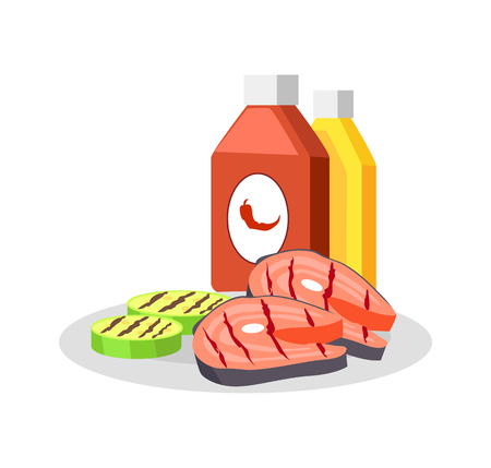 Barbecued Food Set Closeup Vector Illustrationのイラスト素材