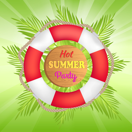Hot Summer Party Promotional Banner with Lifebuoyのイラスト素材