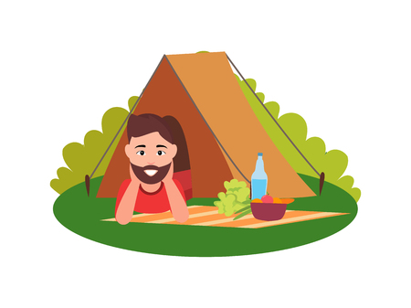Happy Beard Man on Rest Color Vector Illustrationのイラスト素材