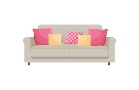 Cozy Sofa with Many Cushions, Vector Illustrationのイラスト素材