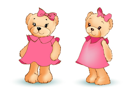 Adorable Toy Bear in Pink Dress with Bow in Headのイラスト素材