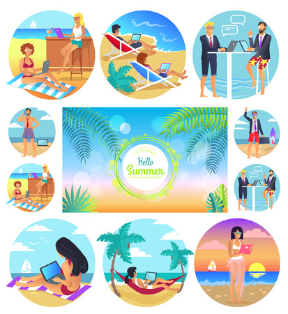 Hello Summer 2017 Poster Set Vector Illustrationのイラスト素材