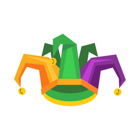 Colorful Jester Hat with Bells Flat Vectorのイラスト素材