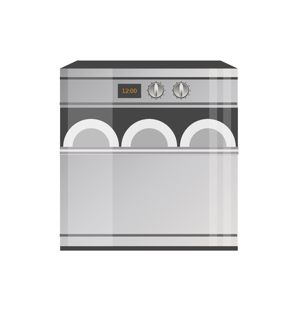 Shiny Metallic Modern Dishwasher with Timer Panelのイラスト素材