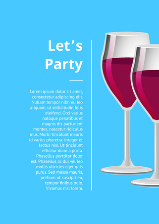 Lets Party Drink Red Wine Poster Champagne Glassesのイラスト素材