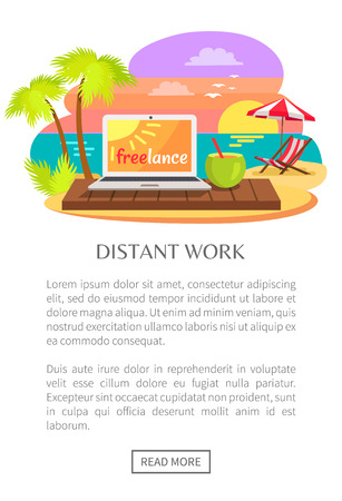Distant Work Freelance Web Poster, Open Notebookのイラスト素材