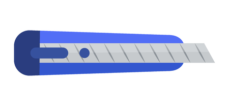 Stationery knife isolated on white background, blade with lot of sections, blue knife shell, colorful vector illustration, comfortable cutting toolのイラスト素材