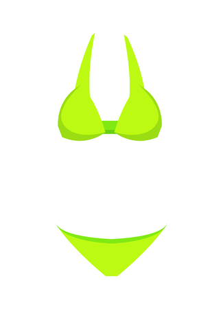 Swimming suit, for women, summer mode and clothing, womens wear, summer mode item of green color, poster vector illustration, isolated on whiteのイラスト素材