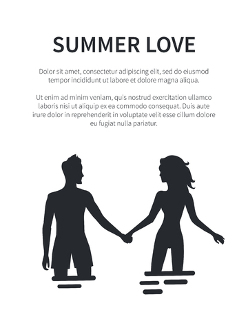 Summer Love Affair Banner with Couple Silhouettesのイラスト素材