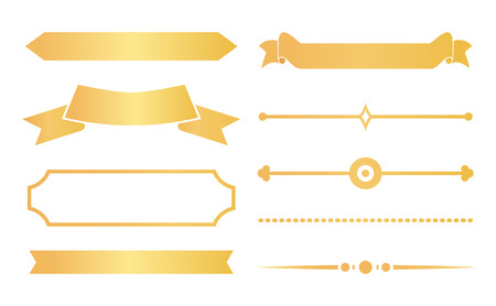 Gold ribbons with decor for special certificates set. Elegant adornment elements from documents and diplomas isolated cartoon vector illustrations.のイラスト素材