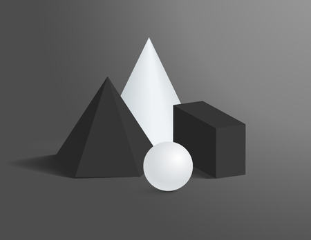 3D Geometrical Shapes of Black and White Colorsのイラスト素材