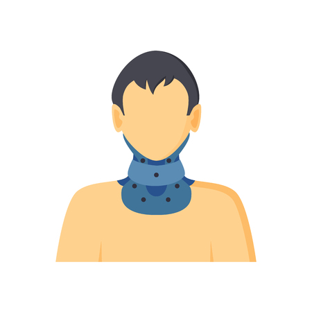 Neck fixator orthopedic tool vector illustration man in blue retainer, isolated on white background human icon without face and supporting frame imageのイラスト素材