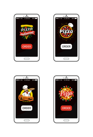 Pizzeria Restaurant Logos Set Vector Illustrationのイラスト素材
