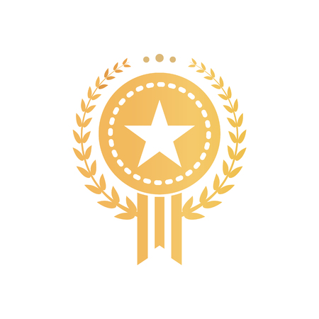 Gold Certificate Sign with Star and Laurel Wreathのイラスト素材