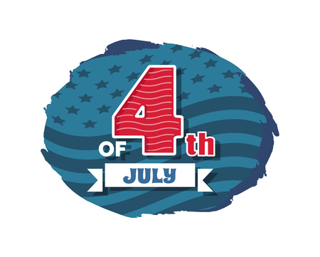 July 4th Independence day USA banner and headline date, flag of blue color ribbon title, vector illustration label with holiday dates on whiteのイラスト素材