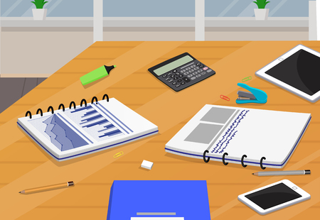 Table with Business Supplies Vector Illustrationのイラスト素材