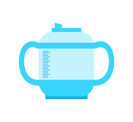 Container made of plastic material, poster with object filled, with nutrition liquid, meal and beverage for kids, isolated on vector illustrationのイラスト素材