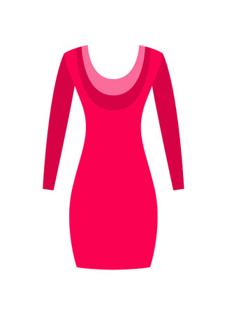 Red Dress with Round Collar, Made from Cotton Woolのイラスト素材