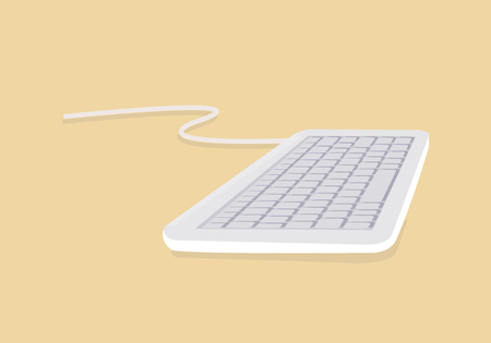 Elegant keyboard on abstract table vector poster, illustration of typing device with flexible wire for connection to computer, buttons collectionのイラスト素材