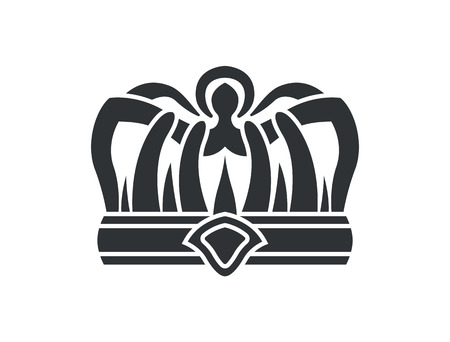 Crown black silhouette with gem in center, gothic style. Royal heraldic headdress with short thorns. Luxurious king hat isolated monochrome vector iconのイラスト素材
