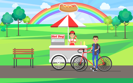Hot Dog Fast Food Banner Colorful Vector Cardのイラスト素材