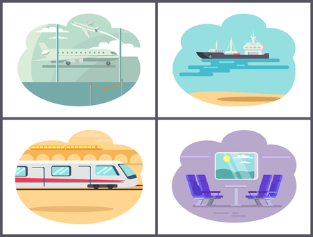 Boat and Airplane Collection Vector Illustrationのイラスト素材