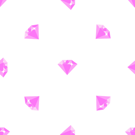 Pink shiny diamonds seamless pattern on white background. Luxurious expensive precious stone isolated vector illustration.のイラスト素材